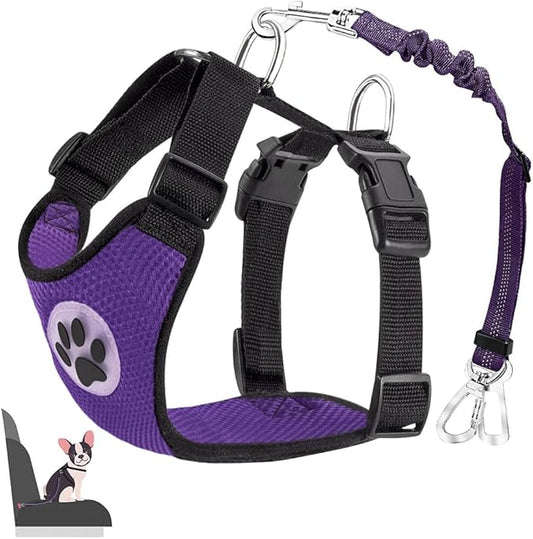 Lukovee Dog Seat Belt for Car, Adjustable Dog Car Harness for Large Medium Small Dogs, Soft Padded & Breathable Mesh Dog Seatbelt with Car Strap and Carabiner (Purple,L)