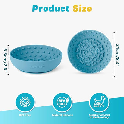 Dog Lick Bowl, Slow Feeder Dog Bowl Licking Mat for Small to Large Dogs, BPA-Free Non-Slip Silicone Slow Feeder Treat Dispenser for Anxiety Relief, Freezer & Dishwasher Safe (Cyan, 8.3"x2.6")