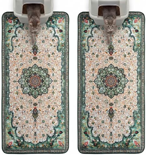 Hompet Cat Litter Mat 2 Pack, 24.8x54 Large Machine Washable Trapping Mats for Cats, Super Absorbent & Urine-Proof Cat Litter Box Mat for Floor, Waterproof & Non Slip Kitty Litter Rug by Hompet