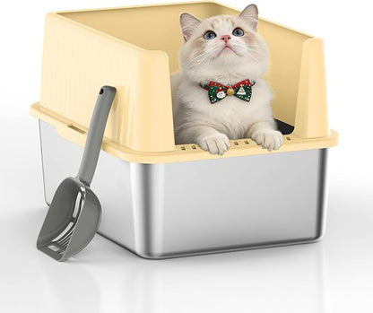 Stainless Steel Litter Box for Small Cats & Kittens, 11.8" High Sided Open Top Cat Litter Pan, Low Entry with Anti-Leak Design, Easy to Clean & Space-Saving, 17.3x13.4x11.8 Inches
