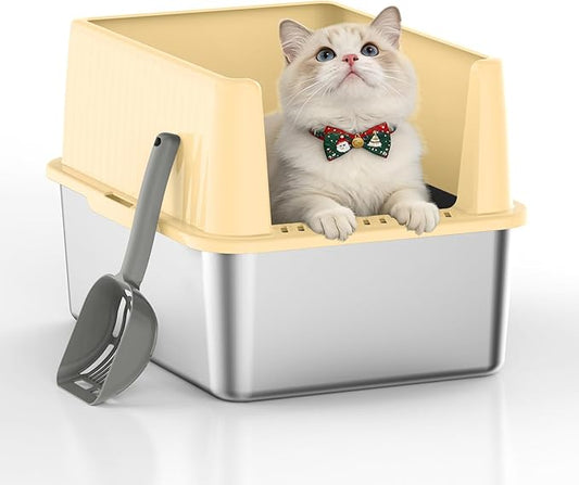 Stainless Steel Litter Box for Small Cats & Kittens, 11.8" High Sided Open Top Cat Litter Pan, Low Entry with Anti-Leak Design, Easy to Clean & Space-Saving, 17.3x13.4x11.8 Inches