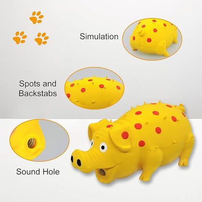 Andiker Dog Squeaky Toy, Dots Latex Dogs Chew Toys with a Oinks Sound Squeaker Grunting Pig Dog Toy Durable Self Play 8" Dogs Squeeze Toy for Dental Biting Chasing to Kill Boring Time (Yellow)