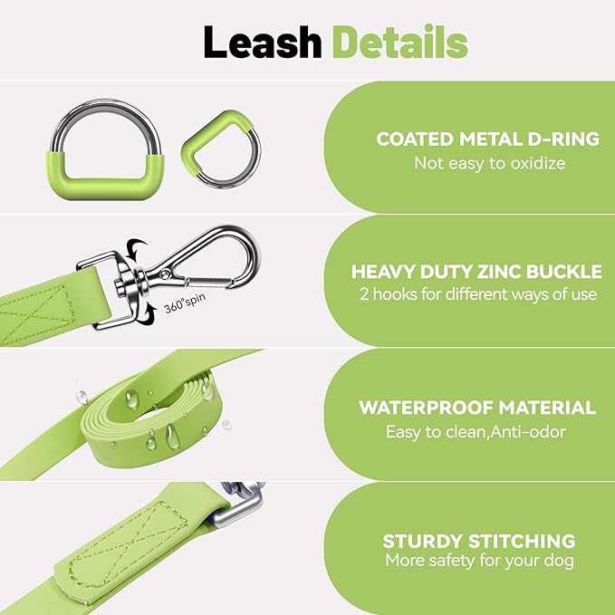 Waterproof Dog Leash with Poop Bag Holder, 5FT/6FT Adjustable Length with 2 Swivel Hooks, Odor-Free & Easy-Clean Dog Lead for Large Medium Small Dogs