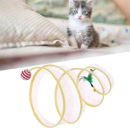 Generic Cat Interactive Toys Pet Spring Game Folding Indoor S-Type Cat Tunnel Toy for Puppy Kitten Accessories Home B Sisal Round