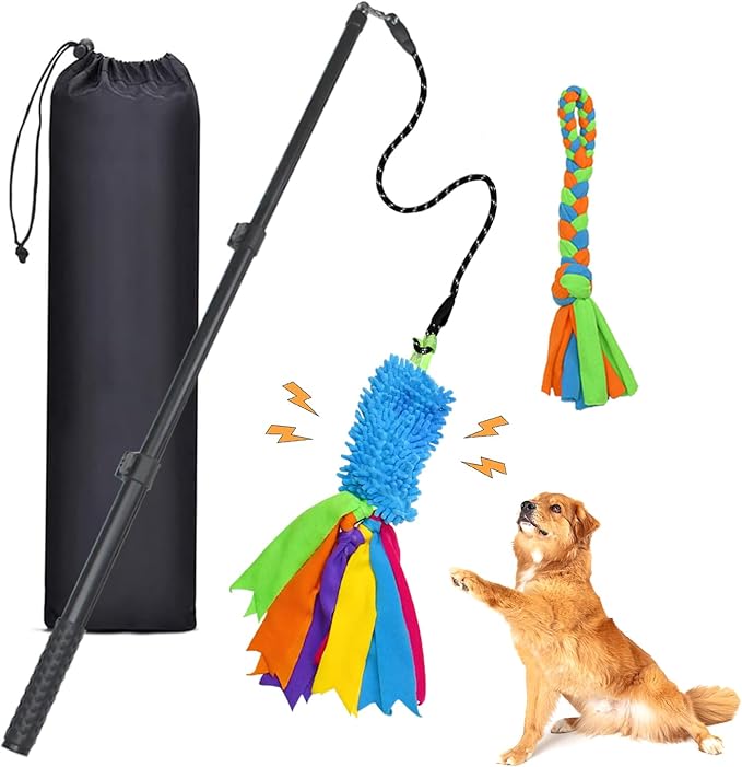 ASOCEA Flirt Pole for Dogs,Interactive Dog Toy with Squeaky Plush Rope Lure Toy,Dog Teaser Wand for Large Medium Small Dog Puppy Outdoor Exercise & Training