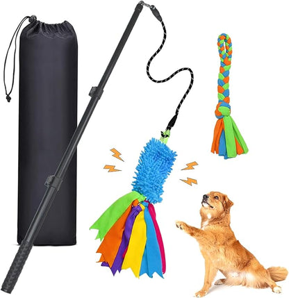ASOCEA Flirt Pole for Dogs,Interactive Dog Toy with Squeaky Plush Rope Lure Toy,Dog Teaser Wand for Large Medium Small Dog Puppy Outdoor Exercise & Training