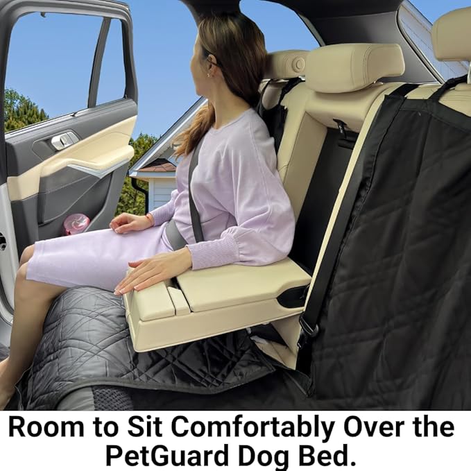 Formosa Covers Premium Heavy Duty Dog Bed Kid Car Back Seat Cover with PetGuard | Waterproof, Fitted Washable Protector, Pet Won't Slide | Zipper for Cup Holder | Fits Truck, SUV, Van, 56" x 94" Black
