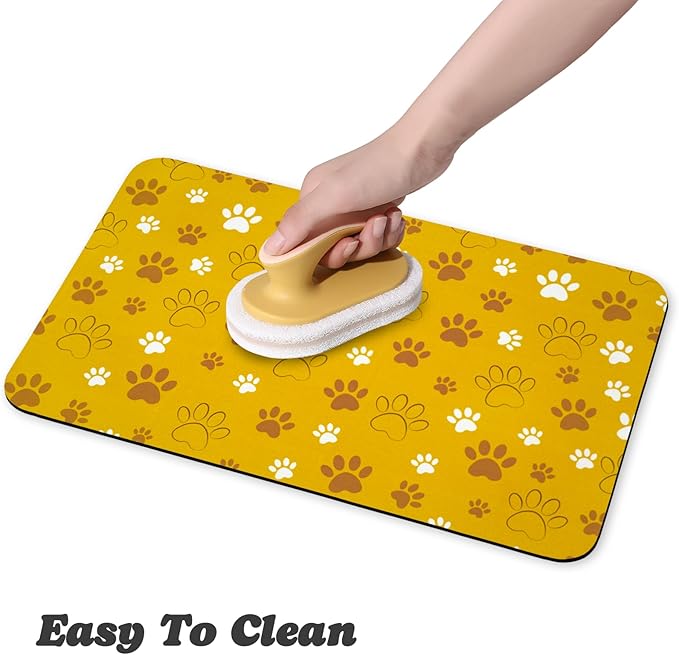 Dog Food Mat, Absorbent Water Bowl Mats Cat Pet Feeding Placemats Yellow 16 * 24 inch
