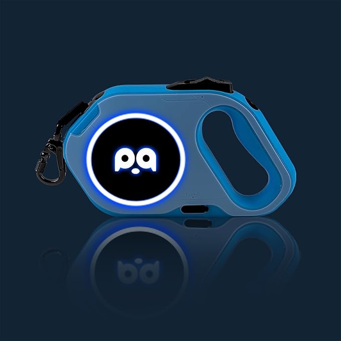 Retractable Dog Leash with Light, Pet Lead, 12-Color Ambient Lighting, Retractable Pet Lead with 360° Anti-Tangle Feature, 5-Meter Length Weighing Up to 40 kg (Blue, 2.0)