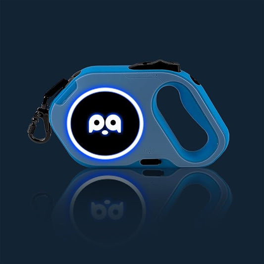 Retractable Dog Leash with Light, Pet Lead, 12-Color Ambient Lighting, Retractable Pet Lead with 360° Anti-Tangle Feature, 5-Meter Length Weighing Up to 40 kg (Blue, 2.0)