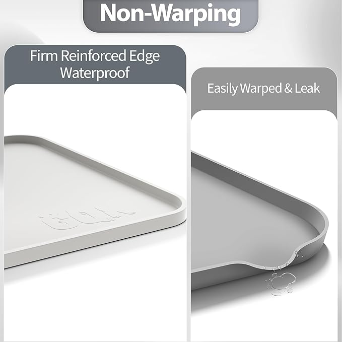 Silicone Dog Food Mat, Waterproof Anti-Slip Pet Feeding Mat with Warped Resistant Raised Edge,Spill-Proof Lip Floor Protection,Dishwasher-Safe Pet Placemat for Dogs & Cats(M 20" x 14" Sand White)