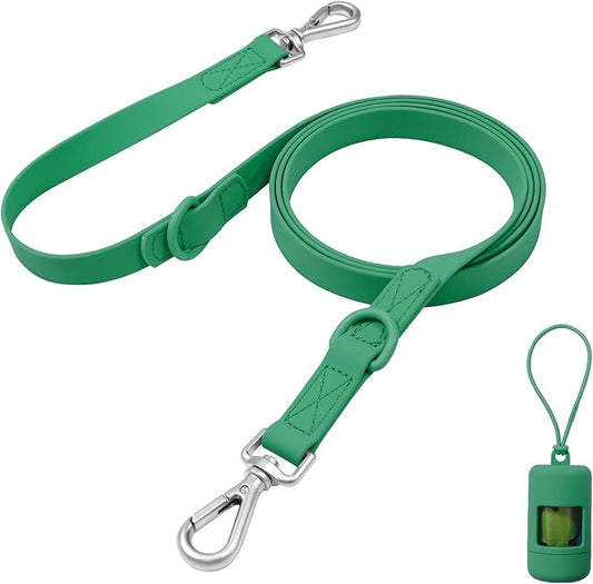 Waterproof Dog Leash with Poop Bag Holder, 5FT/6FT Adjustable Length with 2 Swivel Hooks, Odor-Free & Easy-Clean Dog Lead for Large Medium Small Dogs