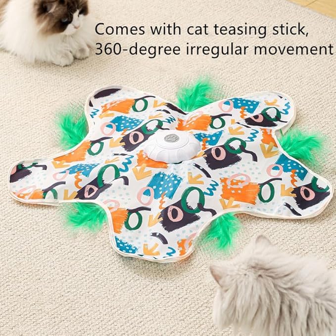 Cat Toy Hide and Seek Interactive Cat Toy - Rechargeable Automatic Feather Wand with Bird Squeaky for Indoor Cats Increase Battery Capacity, cat Feather Toy with 2 cat Wands (Colorful)