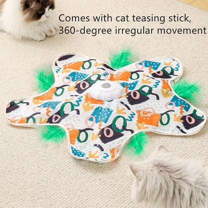 Cat Toy Hide and Seek Interactive Cat Toy - Rechargeable Automatic Feather Wand with Bird Squeaky for Indoor Cats Increase Battery Capacity, cat Feather Toy with 2 cat Wands (Colorful)