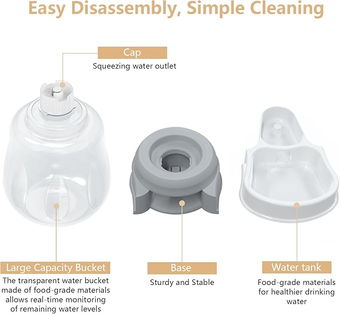 STALTWO 1 Gallon Automatic Dog Water Dispenser, Large Capacity Gravity Pet Water Bowl for Multiple Pets, BPA-Free Cat Water Feeder for Large Dogs, Refill Less Often, Grey