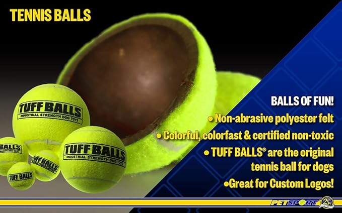 PetSport Giant Tuff Ball - Giant Tennis Balls for Dogs, Great for Boredom & Aggressive Chewers, Toy for Large Dogs, Certified Non-Toxic, Wonâ€™t Wear Down Teeth - 4"(Pack of 12)