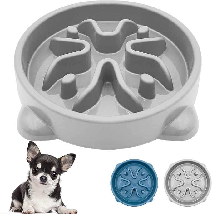 VANNON Slow Feeder Dog Bowls Non Slip Puppy Bowl Durable Dog Puzzle Feeder Bloat Stop Food Bowls for Puppy and Small Dogs, BPA Free, 1 Cup, Grey