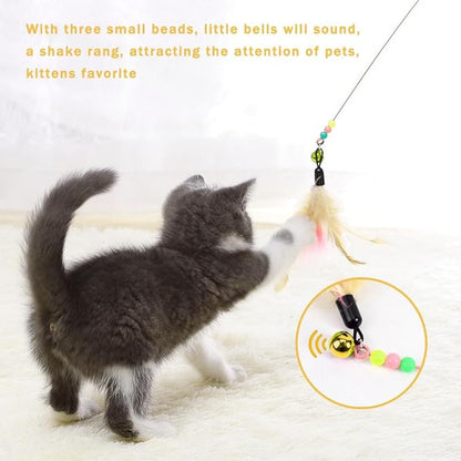40 Pack Cat Feather Toy Wand, Interactive Pet Kitten Chaser Teaser Wire Wand with Bell Beads for Cat Exercise Play Fun Gifts - Wholesale