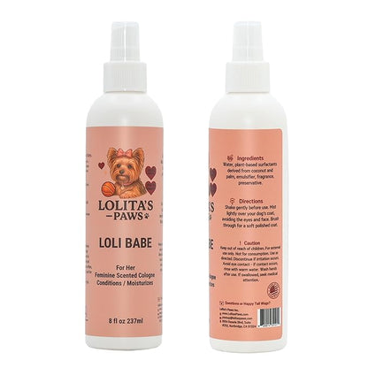 lolita's paws Loli Babe Feminine Dog Cologne – Deodorizing Pet Spray for Dogs, Softens & Conditions Coat, Fresh Scent, 8 oz, Made in USA, For Her