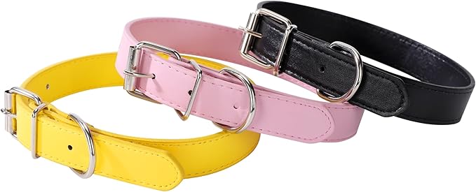 Yellow Leather Dog Collar for Small,Medium, Large Dog, (Wide: 0.95'' for Dog's Neck: 13''~18'', Yellow, L)