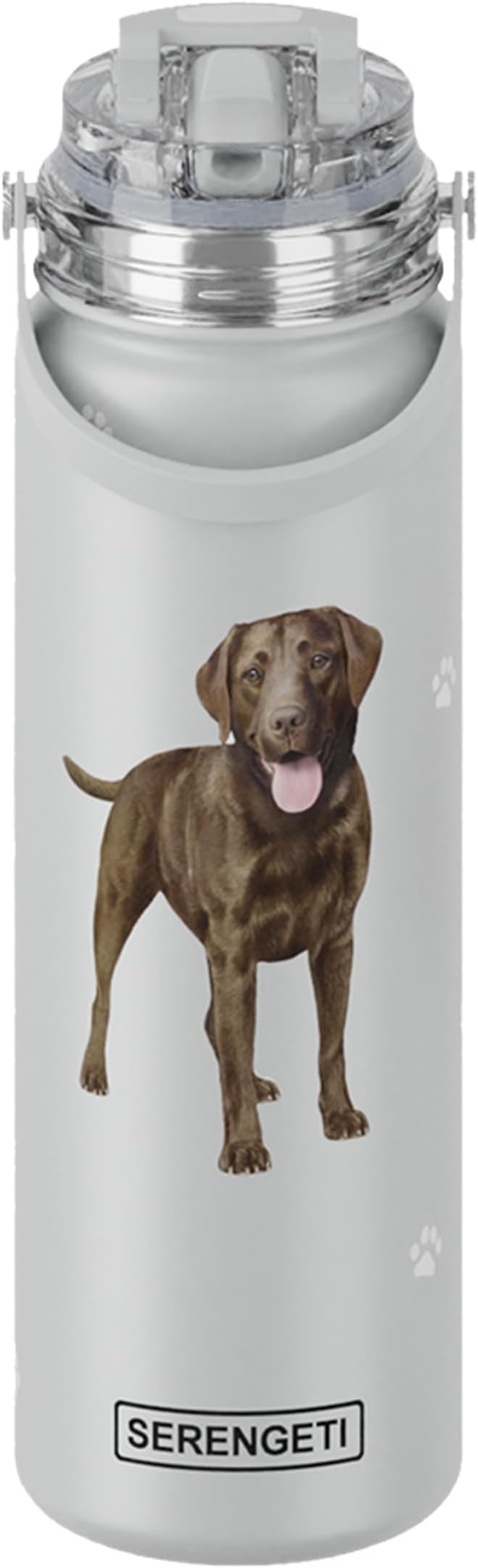 E&S Pets SERENGETI 24 Oz Water Bottle Stainless Steel with Spill Proof Lid - Double walled Vacuum Insulated water flask - Realistic 3D Print of your favorite dog (Labrador Chocolate)