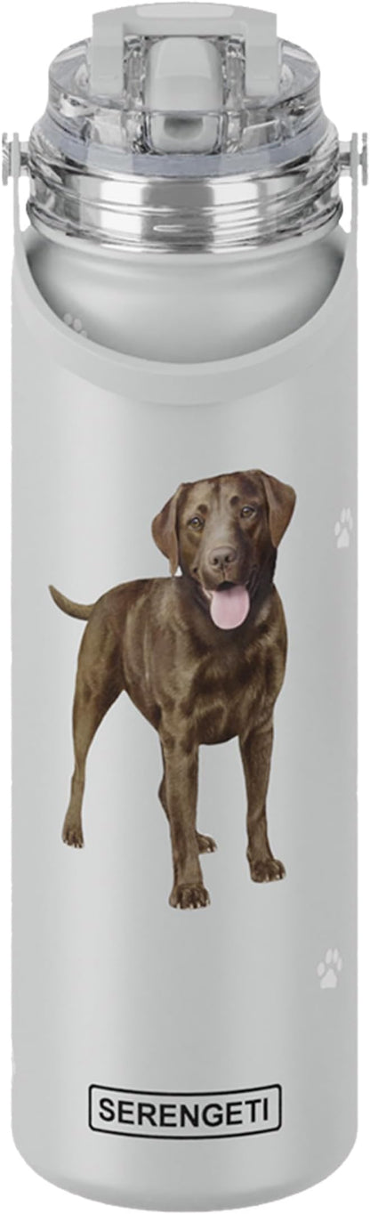E&S Pets SERENGETI 24 Oz Water Bottle Stainless Steel with Spill Proof Lid - Double walled Vacuum Insulated water flask - Realistic 3D Print of your favorite dog (Labrador Chocolate)