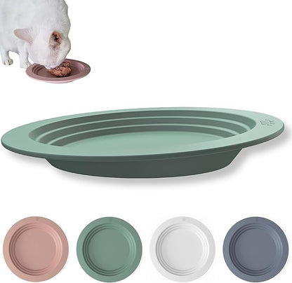 EcoLeo Whisker Friendly Cat Food Dish, Platinum Silicone, LFGB Certified Non-Toxic, Anti Whisker Fatigue, Low Profile, Shallow, Non Slip, Cat Dog Kitten Feeding Dish_Green