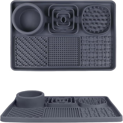 Lick Mat for Cats, Dog Anxiety Relief Slow Feeder with Suction Cups, Non-Slip Silicone Dog Enrichment Treat Mat, Easy to Clean Cat Puzzle Feeder, Lick Mats for Dogs Cats, Grey, 12"x8"