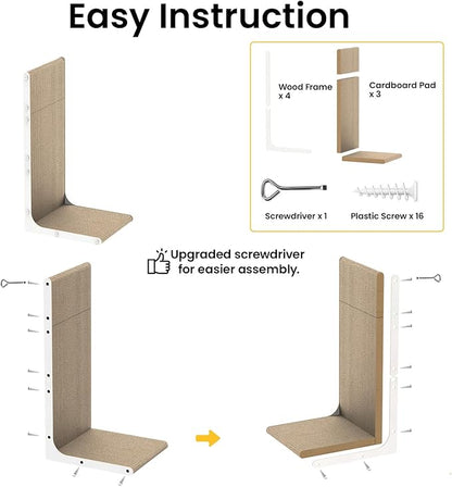 Cardboard Cat Scratcher, 23" L-Shaped Scratch Pad, Vertical Wall-Leaning Scratching Board to Protect Furniture for Indoor Cats, White