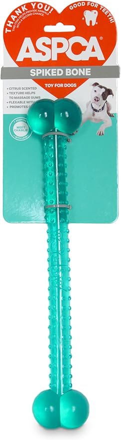 ASPCA 1 Piece Puppy Teething Spiked Bone Dog Toy, Soft TPR Chew Toy for Puppies & Small Dogs, Gentle for Light Chewers, Citrus Scented, Supports Dental Health, Random Color