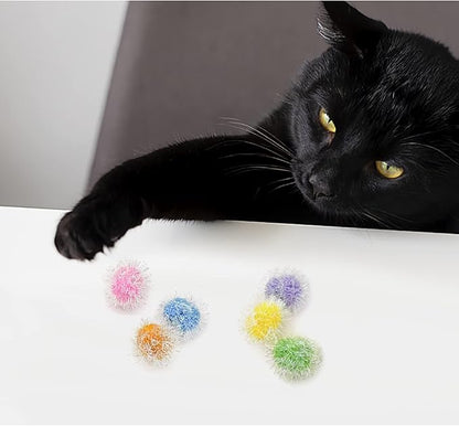 Andiker Cat Sparkle Balls, 6pcs 2.36 Inches Cat Pom Pom Ball Glitter Tinsel Kitten Balls Toy Foil Fuzzy Ball for DIY Craft Colorful Interactive Cats Toys for Indoor Cats to Keep Fit and Active (6Pcs)