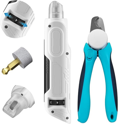 PAPIFEED Pet Nail Grinder with Nail Clipper Kit, 6 Speed Adjustable Dog Nail Trimmer with LED Light, Rechargeable Pet Nail File with Dust Proof & Type-C Charging (White)
