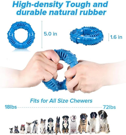 Dog Chew Ring Toy, Though, Durable and Non Toxic Blue Rubber Dog Toys, Interactive Dental Teething Toy for Large Dogs, Aggressive Chewers Large Breed, Fun to Chew, (Blue), 1 Count (Pack of 1)