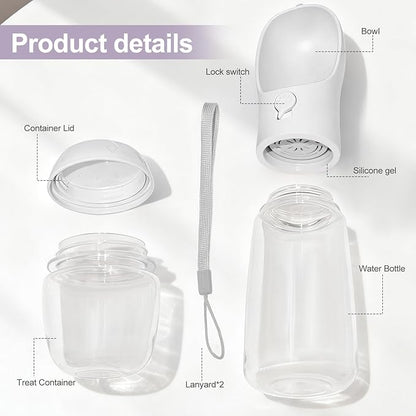 Dog Water Bottle, Portable Water Bottle with Food Container for Dogs Cat Pet Hiking Walking Travel Camping, Leak-Proof Dog Water Bowl Dispenser with Feeder Function Puppy Essentials