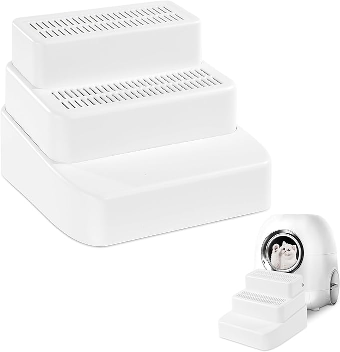 BALAPET Adjustable 3 Steps Litter Box Ramp with Filter Function, Detachable Litter Trapper, Easy Clean Cat Litter Stair for Small & Elderly Cats(White)