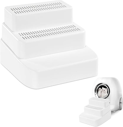 BALAPET Adjustable 3 Steps Litter Box Ramp with Filter Function, Detachable Litter Trapper, Easy Clean Cat Litter Stair for Small & Elderly Cats(White)