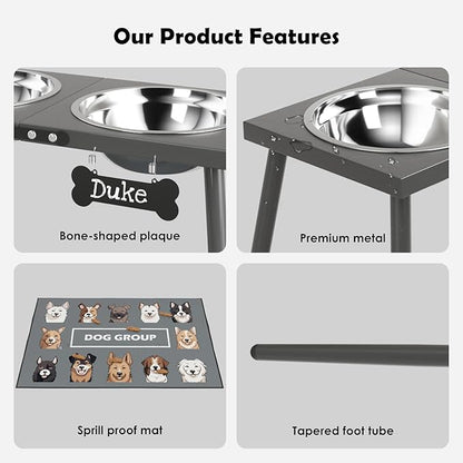 Elevated Dog Bowls for Large Extra Large Pet, Raised Dog Bowl Stand with Sprill Proof Mat and Bowls (2000ml/70oz), Pet Food & Water Bowl 15.5" Tall Dogs Feeder for Extra Large Breed, Grey