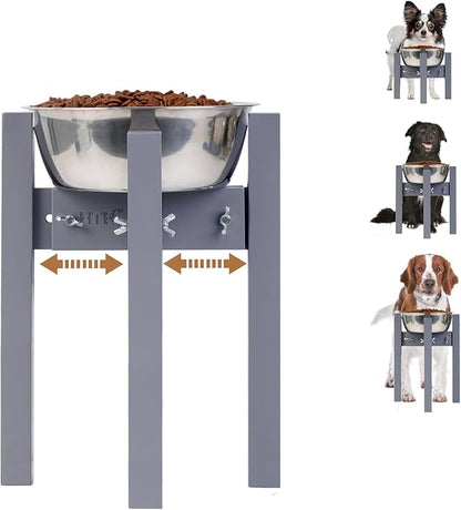 HTB Elevated Dog Bowl Stand,Adjustable Dog Food Stand for 8”-11” Bowls,Single DogBowl Holder 14” Tall for Large Dogs Grey