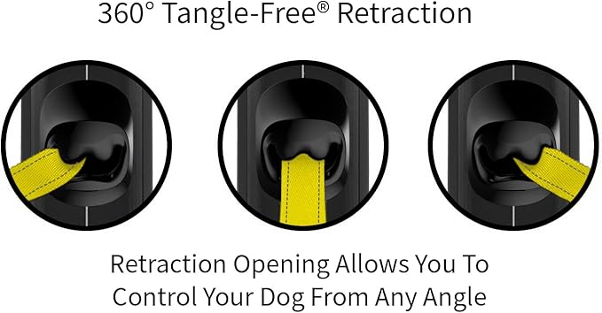 TUG 360° Tangle-Free Reflective Retractable Dog Leash | 16 ft Strong Nylon Tape (Small)