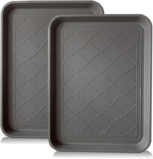 PetLike Boot Tray for Entryway Indoor, Pet Food Mat, 16.7 x 12.8 inch 2 Packs, Waterproof Shoe Tray for Indoor and Outdoor, Multi-Purpose Traysfor Boots, Shoes, Pets, Garden