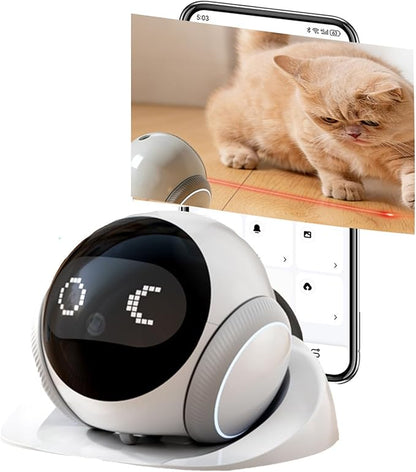 Home Pet Camera Robot with AI - Movable 1080P,Battery-Operated, Night Vision,2-Way Talk, Remote Interaction with App Control Camera for Dog Cat Kids