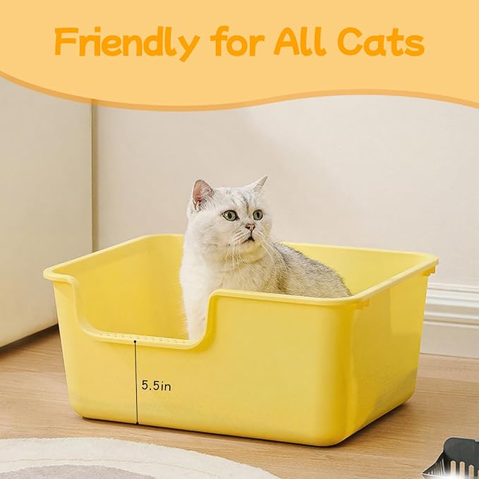 Large Cat Litter Box with High Sides,Cat Litter Pan with Low Entry,Cat Box for Indoor Kittens & Senior Cats,Anti-Splashing,Waterproof,Easy to Clean,Durable (Speckle Gray)