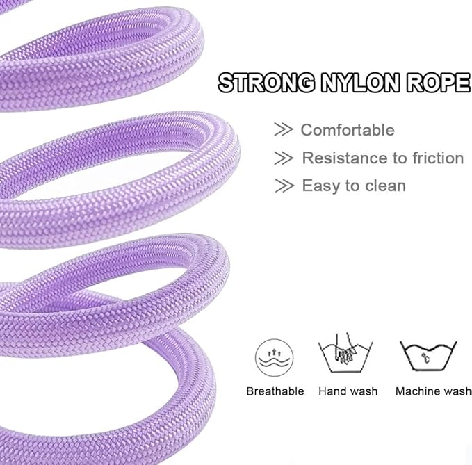 MayPaw 6/8 /10 FT Dog Leash, Classic Solid Colors, Strong Nylon Rope Dog Leash Reinforced with Leather Tailor Connection Heavy Duty Silver Clasp (Purple, 6ft*1/2")