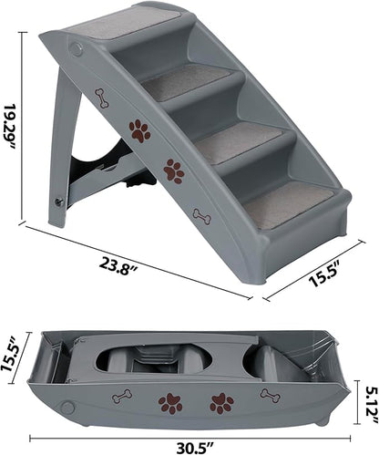 LEMY Foldable Pet Ladder,Pet Stairs with 4 Steps,Plastic Anti-Slip Pet Furniture Pet Dog Steps for Small/Old Dog,Grey