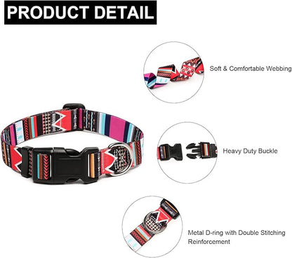 Mercano Adjustable Dog Collar - Special Design Patterns, Soft Nylon Comfortable Durable Pet Collar for Small Medium Large Dogs (S, Tribal Pink)