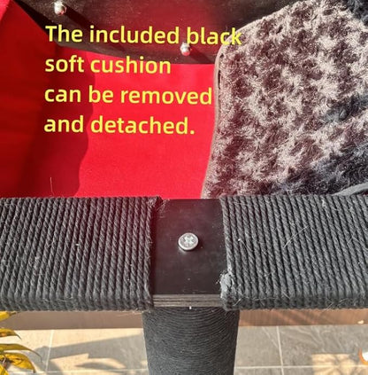Cat Window Perch with Scratching Post Strong Supported - Large Hammock Bed for Cats Inside - Solid Wood Seat, Soft Cushion - Rustic Indoor Cat Tree Shelf for Sunbathing (Black, Large 2)