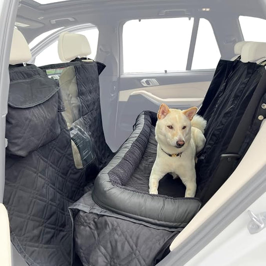 Formosa Covers Premium Heavy Duty Dog Bed Kid Car Back Seat Cover with PetGuard | Waterproof, Fitted Washable Protector, Pet Won't Slide | Zipper for Cup Holder | Fits Truck, SUV, Van, 56" x 94" Black