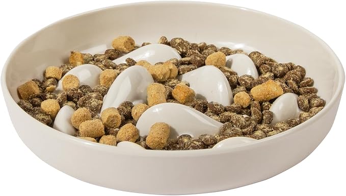 Slow Feeder Bowl for Cats and Small Dogs,Cilkus Fish Pool Design, Fun Interactive Bloat Stop Puzzle Feeder Bowl Healthy Eating Diet Made of Melamine Food Grade Material (White(Melamine))