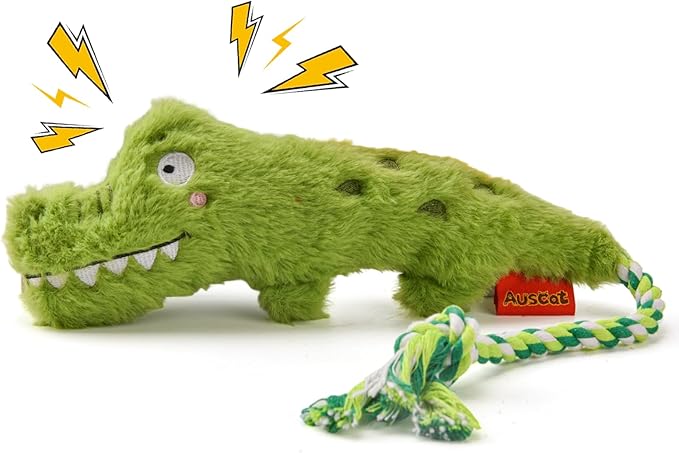 AUSCAT Plush Dog Rope Toy, Durable Squeaky Dog Toys for Puppy Small Medium Dogs (Not for Aggressive Chewers), Crocodile