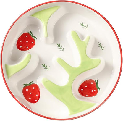 Ceramic Slow Feeder Dog Bowl - Portion Control Feeding Bowl for Medium Dogs - Cute Maze Food Dish for Fast Eaters - 3.1 Cups (310 g) - Doodle Series (Strawberry)
